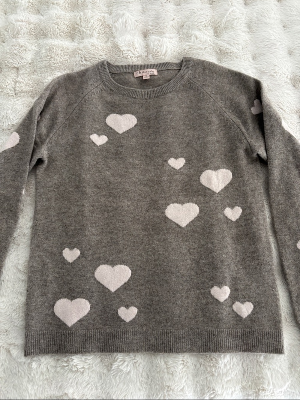 Philosophy Gray Heart Intarsia Crewneck Sweater S